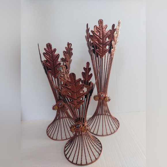 New 3pcs Fall Leaf Candle Holders Brass Color 3 Sizes Autumn (BAG B) - Picture 1 of 4